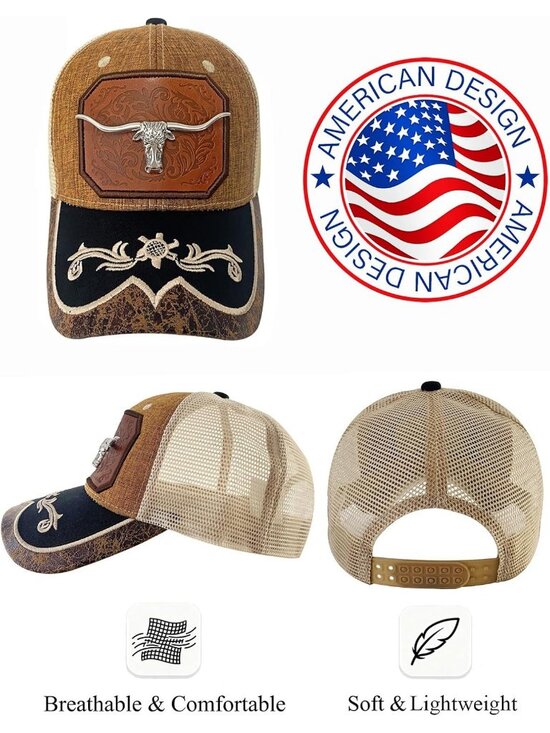 Unisex Brown 1 Western Trucker Hat Vintage Cowboy Country Cute Baseball Cap
